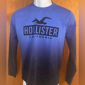 Hollister California Blue Ombré Long Sleeve 100% Cotton Tee Shirt Sz. S